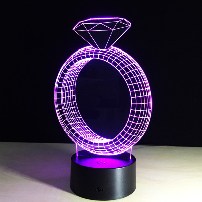 Creative diamond ring 3D stereo color vision lamp personality touch lamp bedroom decoration desk small night lamp