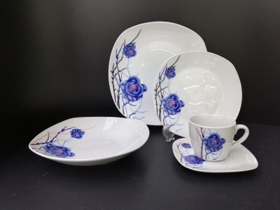 Daily necessities ceramic high - temperature porcelain pu 30 square set plate cups and dishes.