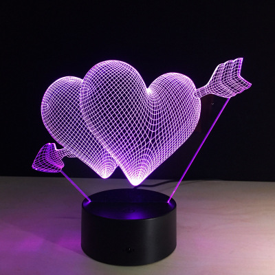 An arrow pierced heart 3d light led light night lamp USB desk lamp valentine's day creative gift furniture