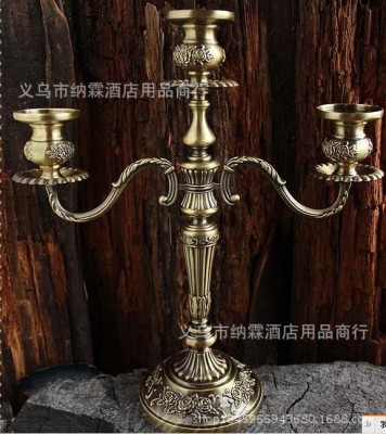 Luxury imitation copper metal high-end European alloy three candlestick home hotel KTV classic style.