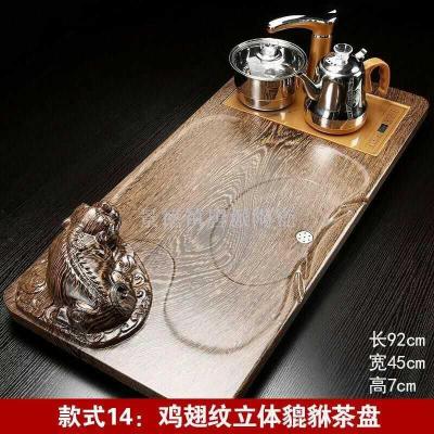 Sandalwood tea tray two - in - one with induction cooker tea tray automatic water - water drainage gongfu tea table.