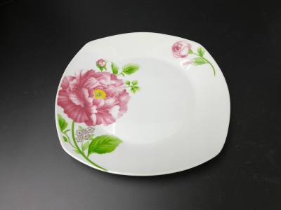 Daily ceramic high temperature porcelain plate on flatware 10.5-inch square plain flowers