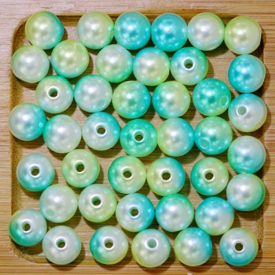 Green Rainbow Imitation Pearl Beads For Jewelry Making Resin Round Imitation Pearl Beads With Hole  Many Sizes