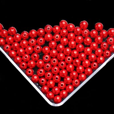 Red Imitation Pearl Beads For Jewelry Making Resin Round Imitation Pearl Beads With Hole  Many Sizes