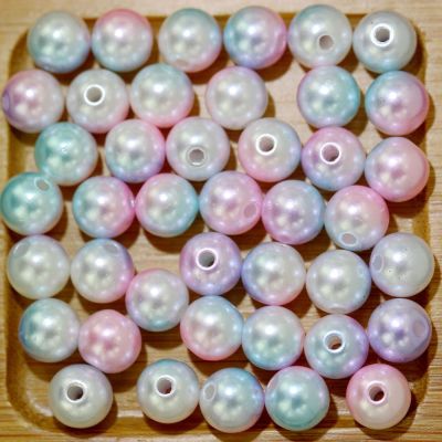 Pink Rainbow Imitation Pearl Beads For Jewelry Making Resin Round Imitation Pearl Beads With Hole  Many Sizes