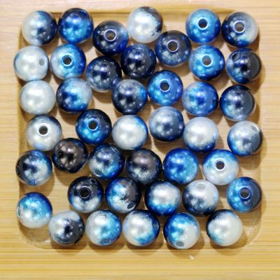 Dark blue Rainbow Imitation Pearl Beads For Jewelry Making Resin Round Imitation Pearl Beads With Hole  Many Sizes