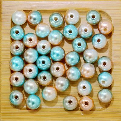Sea blue Rainbow Imitation Pearl Beads For Jewelry Making Resin Round Imitation Pearl Beads With Hole  Many Sizes