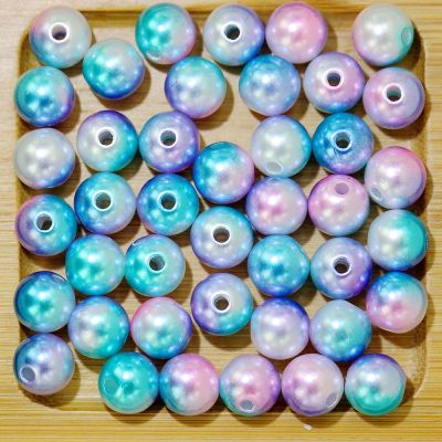 Blue Rainbow Imitation Pearl Beads For Jewelry Making Resin Round Imitation Pearl Beads With Hole  Many Sizes