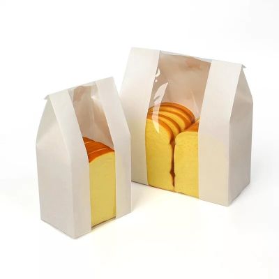 Open window coated bread toaster bag customized package food kraft bag baking bag factory direct sale.