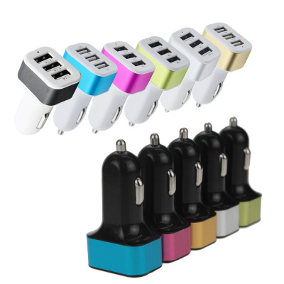 3usb Aluminum Alloy Gift Car Charger 2.1a Capacity Universal Car Charger Square Metal Car Charger Car Charger Wholesale