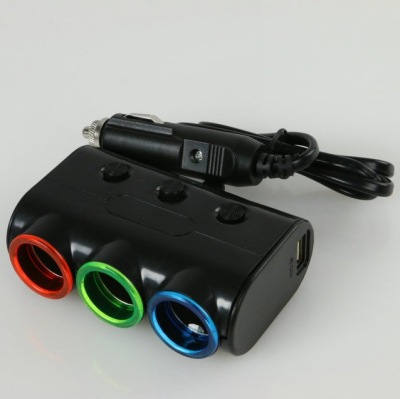 Car Cigarette Lighter Car One Minute Three with Independent Switch 2usb Power Supply Branch Device Car Supplies