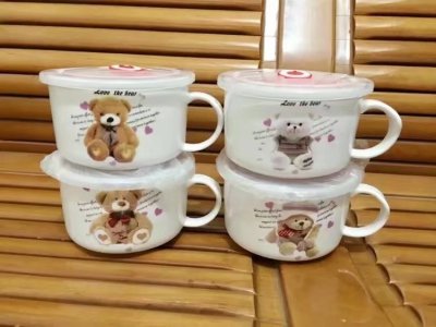 Ceramic cup gift cartoon bear straight face cup ceramic bowl with handle foreign trade ceramics.