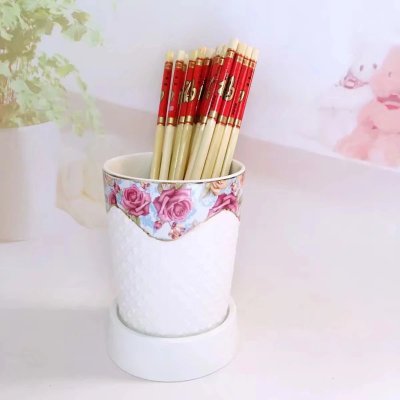 Single chopsticks barrel knife and fork hollow embossed relief bath products handicrafts foreign trade ceramics.