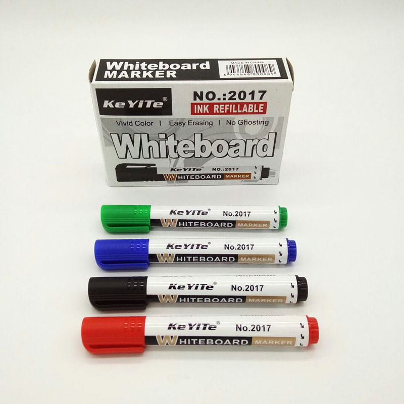 Ke YiTe 2017 4色盒装 白板笔 尾塞向左旋转打开可加墨水性记号笔