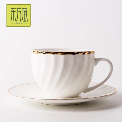 Ceramic Cup Dish Bone China Coffee Cup and Saucer High-Grade Ceramic Teacup and Saucer Golden Edge Ceramic Cup Custom Logo Souvenirs
