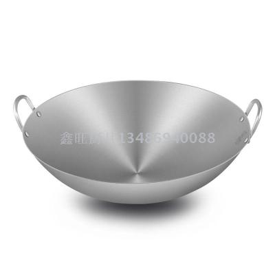 304 stainless steel thick-frying pan with double ear round sole without coating household gas cooker.