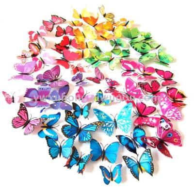 Color butterfly 12 magnetic simulation butterfly 3d wall plaster bedroom decoration paste 15 colors.