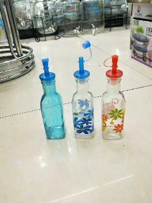 colorful glass jar glass oil jar with design  kitchenware glassware  