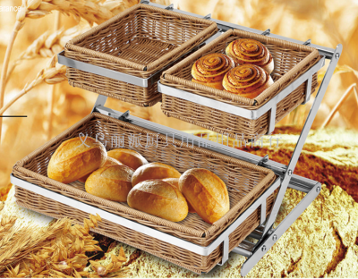 Food Basket Display Basket Stainless Steel Buffet Rack Imitation Rattan Basket Combination Breakfast Snack Basket Bread Basket