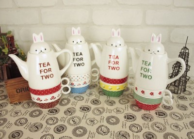 tea for two  rabbit kettle with two cups ..