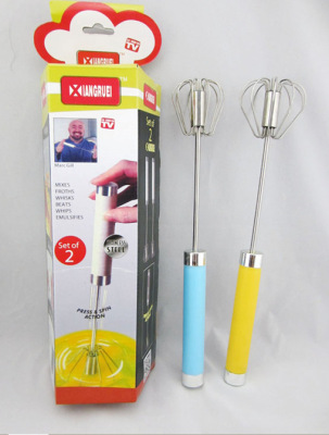 Stainless steel semi-automatic rotary whisk egg holder hand whisk with crown stirring 2 hand press.