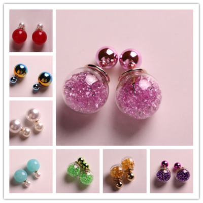Polychromatic double pearl earrings with a variety of earrings with a variety of earrings.