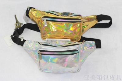  laser rainbow color waist bag women's messenger bag sports running multi-functional collection of silver boobs.