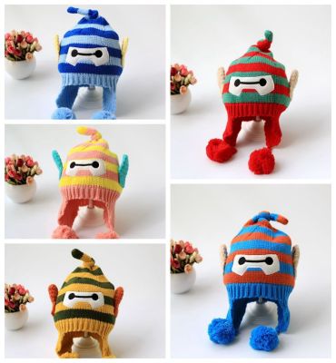Tree fruit stripe winter baby hat baby cute robot knit cap long tail with a warm cap.
