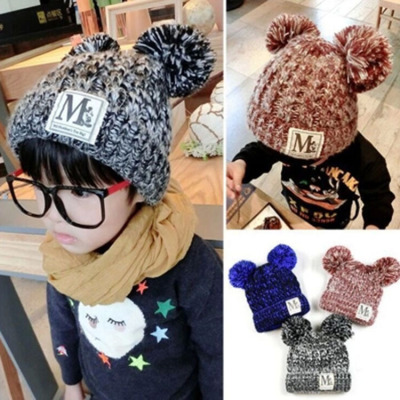 Han version of the letter \\\"M\\\" double ball children cute hair, autumn and winter new baby knitwear cap.