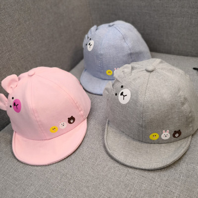 Baby spring pure color soft along the cap 5 months -2 years old cartoon label baseball cap boys and girls sunshade hats.