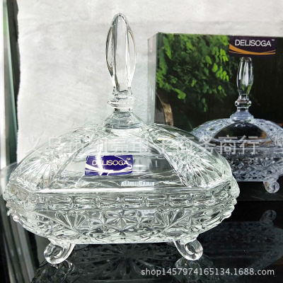 DELISOGA Glassware glass candy glass sugar bowl with lid 