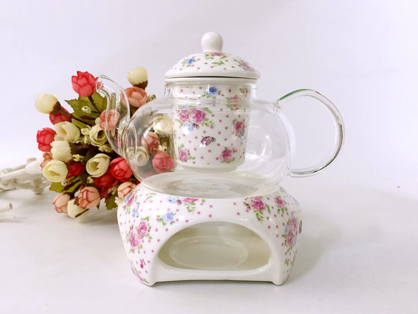 陶瓷玻璃花茶壶 下午茶茶杯 水果花果茶壶耐热蜡烛加热