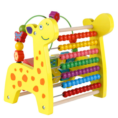 Wooden multi-functional deer playing with beads and beads to calculate the three-in-one children puzzle toy.