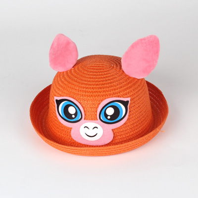 Summer baby straw hat 1-3 year old children's cool hat round ear fox grass bowl cap boys and girls sun hat MZ2539.