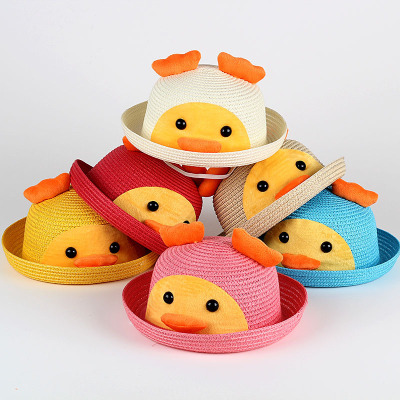 Children's sun hat 0-3 year old cartoon little yellow duck baby sunshade straw hat wholesale MZ2276.