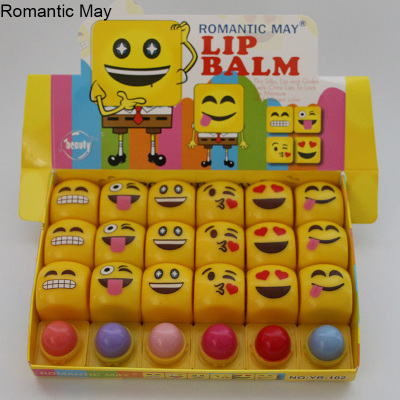 Romantic May Smiley Face Lipstick Moisturizing Lip Gloss Cartoon Emoji Lip Balm Wholesale Foreign Trade Colored Ball Lip Balm
