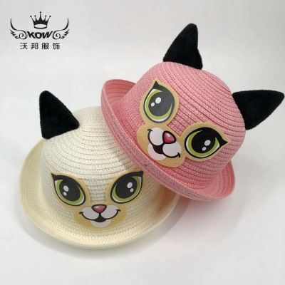 New south Korean version of children's straw hat cute baby cartoon animal model hat sun hat wholesale.