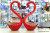 Home decoration  glass crafts red wedding couples swans.