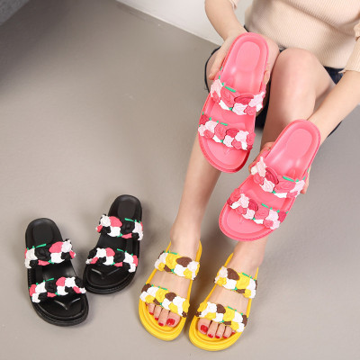 2018 Summer New Women's Fashion Sandals Three-Dimensional Rose Beach Double Strap Women's Comfortable Platform Non-Slip Slippers
