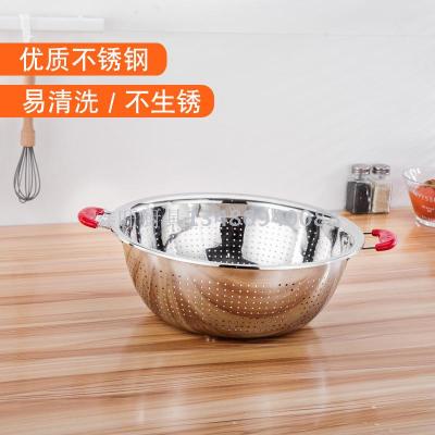 round stainless steel bowl with handle fruit bucket thicken sieve