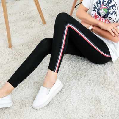 Spring new cotton leggings women side color sports small leg slimming pants slim lady pants wholesale