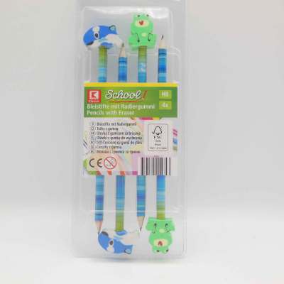 Pencil with 4 Animal shape erasers set