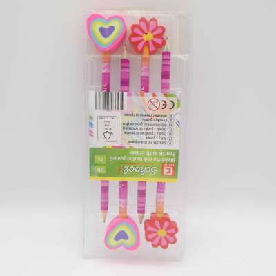 Pencil with 4 Girl series shape erasers set