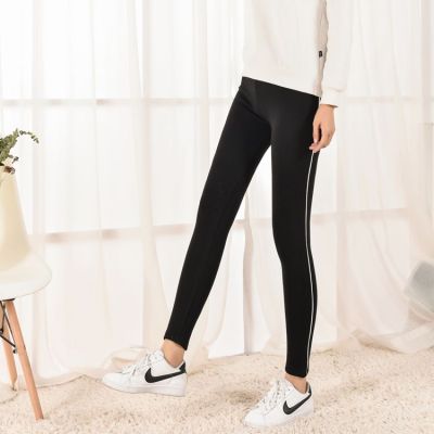 Pure cotton Korean side slim slacks black fadeless new winter with fleece leggings for women