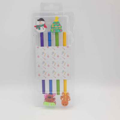 Pencil with 4 Chistmas shape erasers set