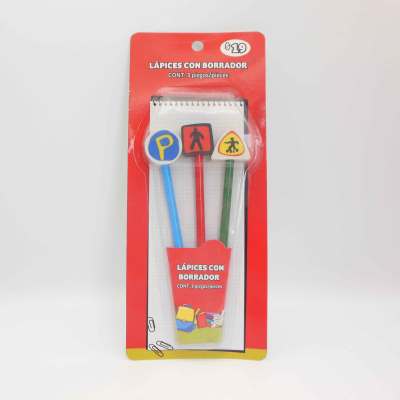 Pencil with 3 Traffic series shape erasers set