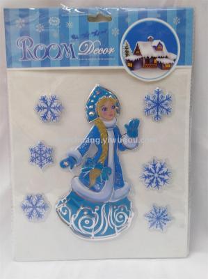 Russian snow girl old man Christmas window pasted plastic decoration wall stickers.