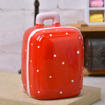 Factory direct sale small bag shape happy luggage piggy bank storage tank pure