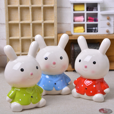  creative pure handmade ceramics handicrafts cute little rabbit piggy bank storage tank household small decoration.