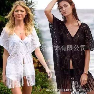 蕾丝沙滩衣混搭波西米亚流苏防晒衣 比基尼套衫 厂家批发网纱衣